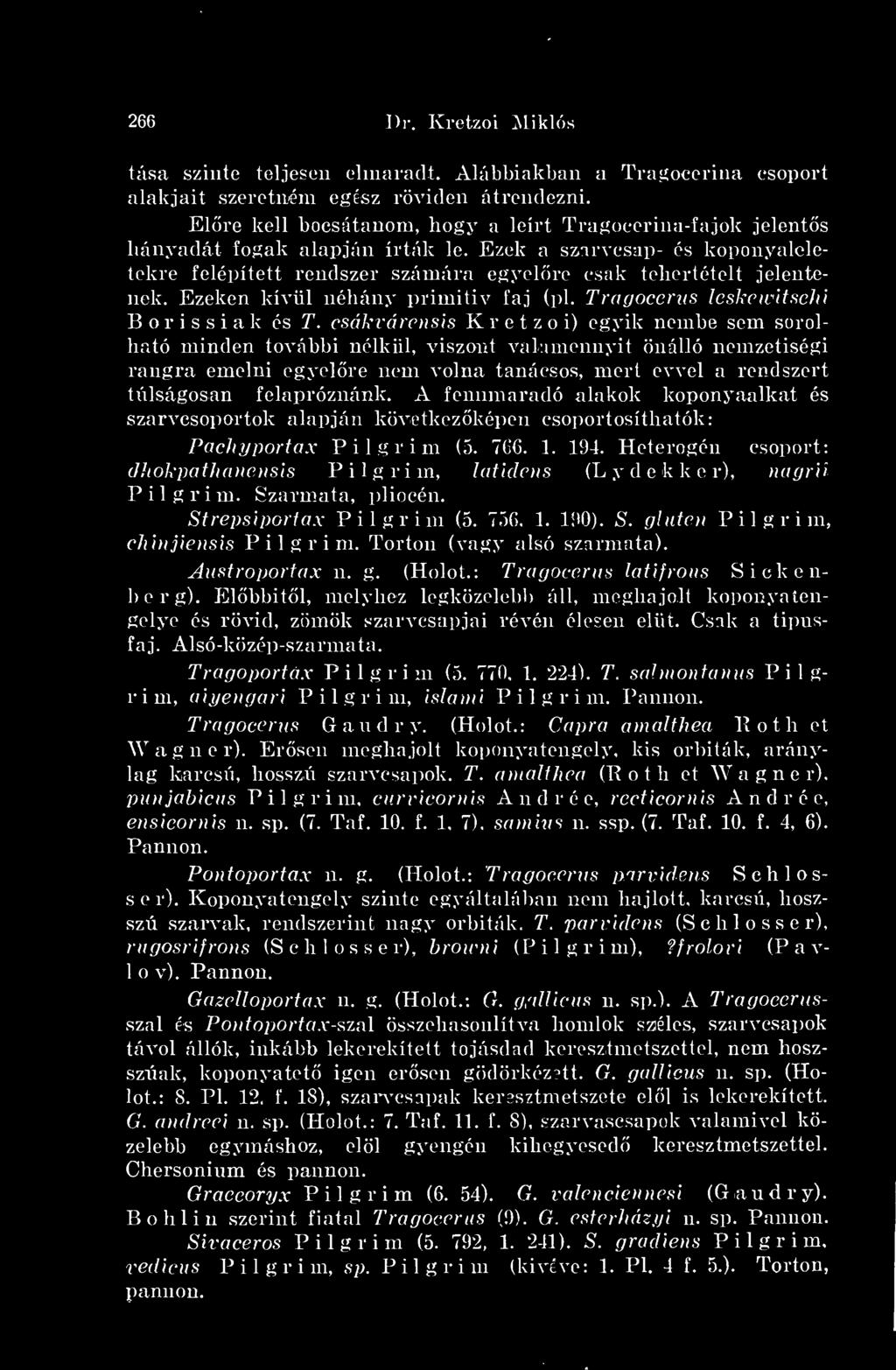 Ezeken kívül néhány primitív faj (pl. Tragocerus leskeivitschi B o r i s s i a k és T.