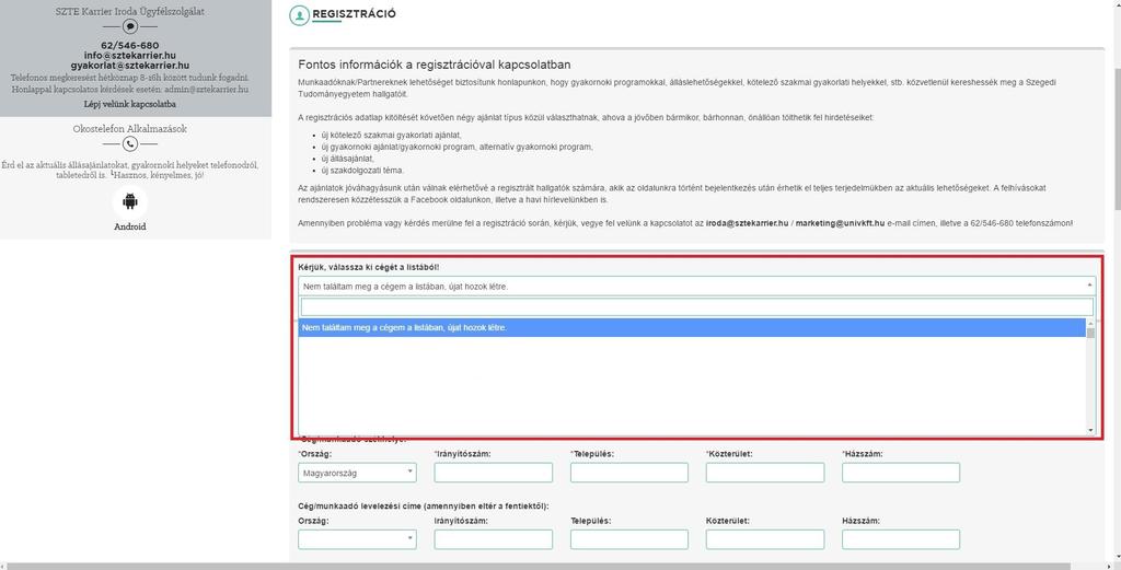 3. Bejelentkezés után az Ajánlataim kezelése menüpont alatt az Új kötelező szakmai gyakorlati ajánlat feltöltése