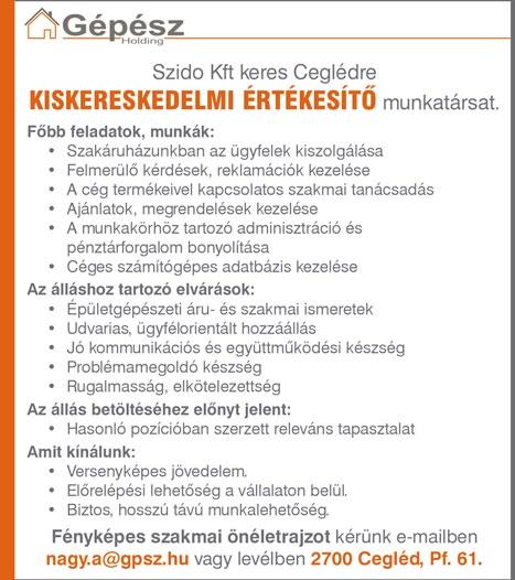 000 Forint cafetéria/hó Teljesítménybér akár 60.000-80.