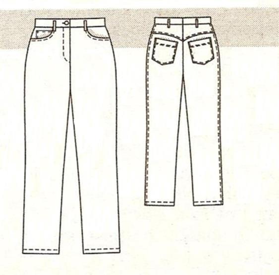 2.4.2. Női nadrág szerkesztése, modellezése Farmernadrág külalak: egyenes szárú, formázóvarrás nélküli, hosszú farmernadrág.