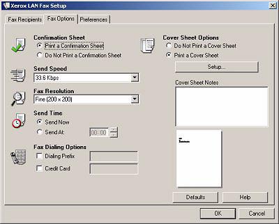 Fax Options (Faxolási lehetőségek) Ezen a lapon a faxmunkához szükséges beállításokat választhatja ki. A faxküldés sikerességét visszaigazoló lap kinyomtatásával ellenőrizheti.