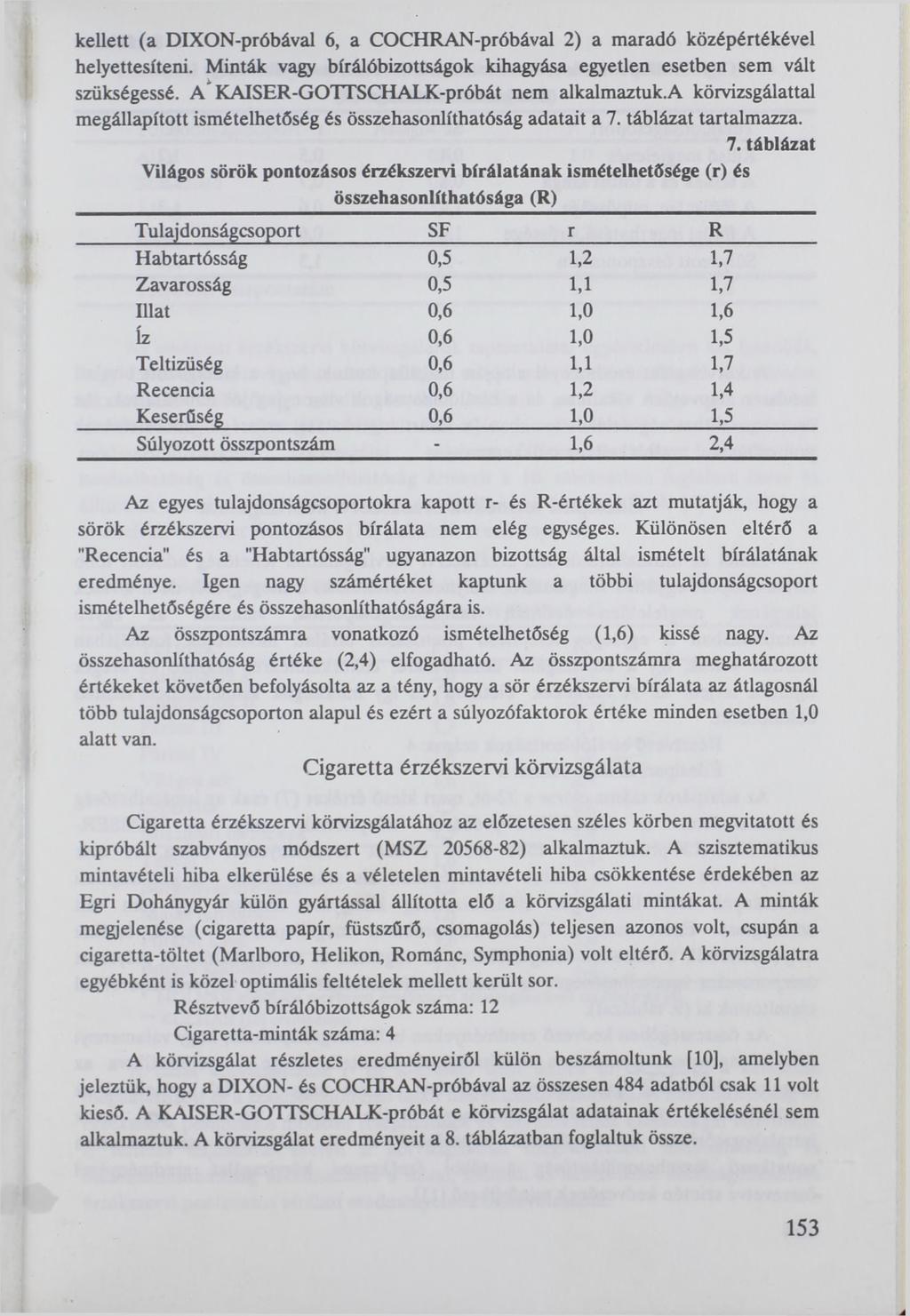 kellett (a DIXON-próbával 6, a COCHRAN-próbával 2) a maradó középértékével helyettesíteni. Minták vagy bírálóbizottságok kihagyása egyetlen esetben sem vált szükségessé.