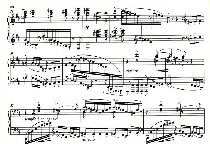 Choi Insu: Horowitz és Richter 74 22. kottapélda. Liszt: h-moll szonáta, 28-34. ütem Horowitznál, a 32.