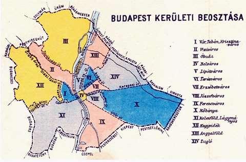 38 7. kép: Budapest kerületi beosztása 1930-ban a tizennégy kerülettel. (forrás: manda.hu) 201 8. kép: 1920 44 között Budapesten épült római katolikus templomok (forrás: google.maps.