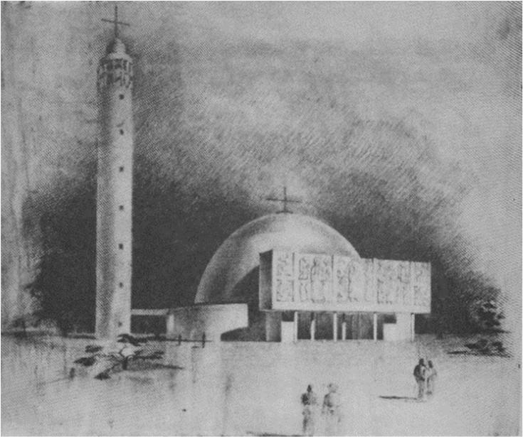 kép) A kör alaprajzú templom/kápolna térhez egy félkör vagy Rimanóczy esetében két egymásba metsző kör kapcsolódik.