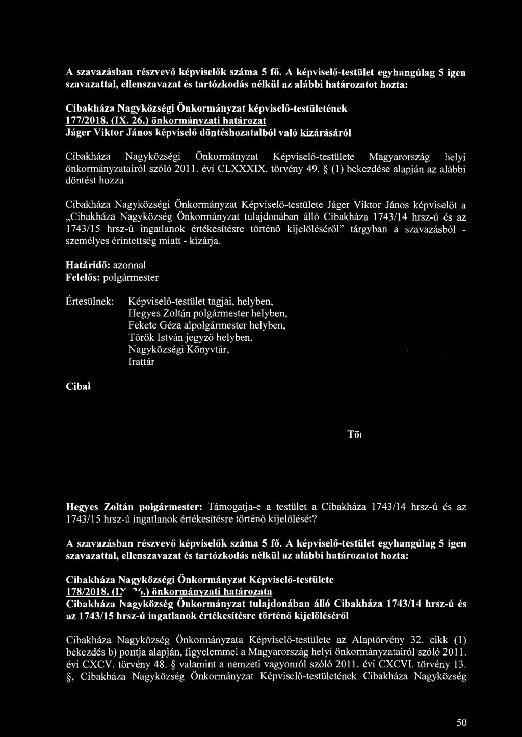 A szavazásban részvevő képviselők száma 5 fő.