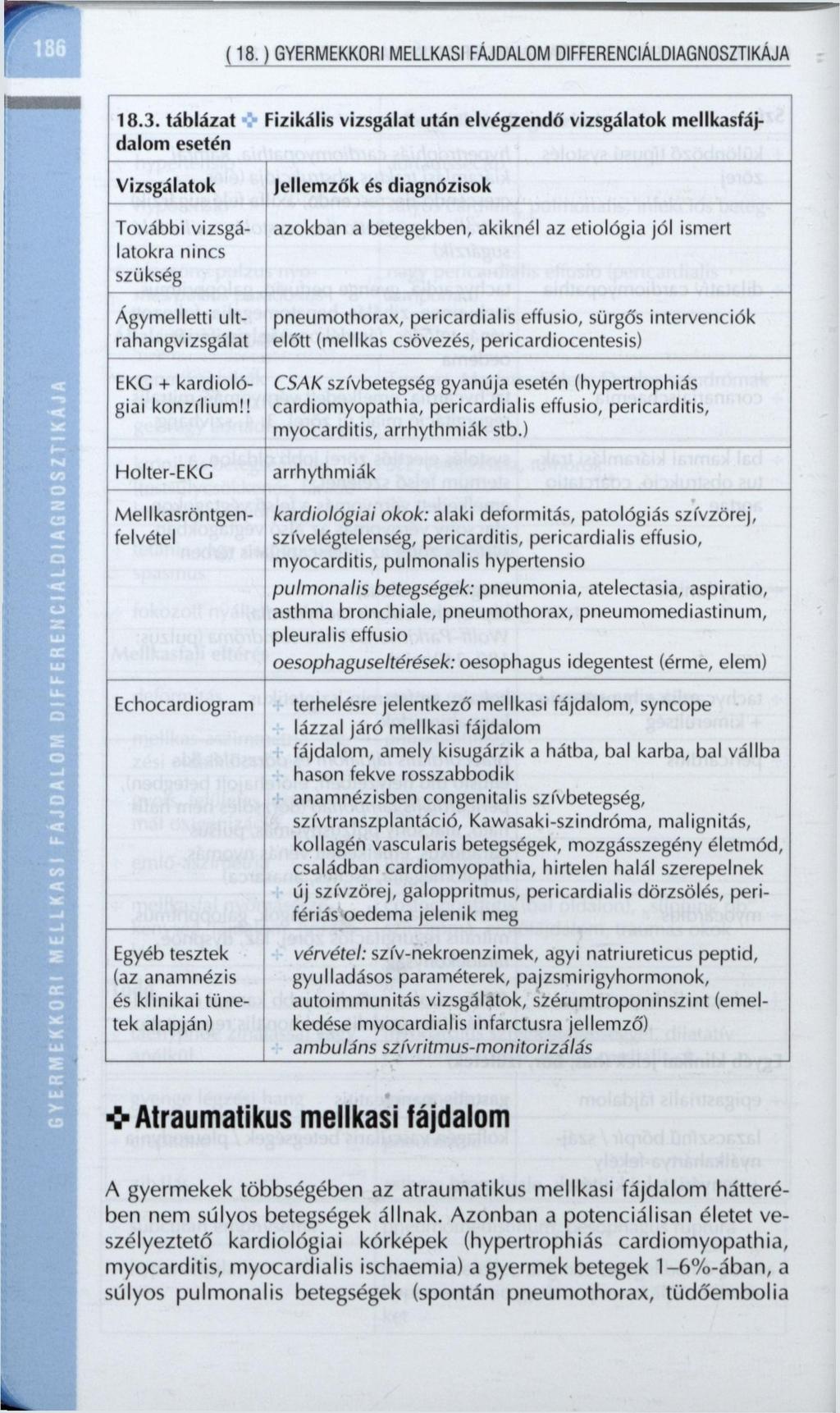 (18.) GYERMEKKORI MELLKASI FÁJDALOM DIFFERENCIÁLDIAGNOSZTIKÁJA 18.3.