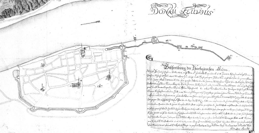 2. Pest térképe a fontosabb épületek látképével. H. Bredekow, 1686 Számozás (a térkép feloldása szerint magyar fordításban): 49. Templom Pesten 50.