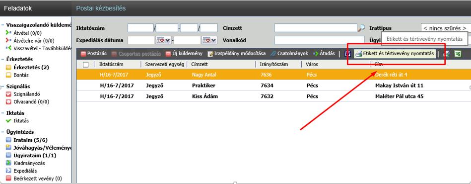 Etikett címke nyomtatása postázás feladaton Az etikett címke