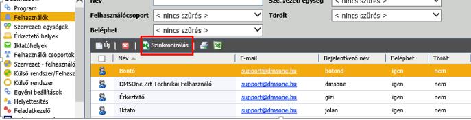 Felhasználók szinkronizálása Bizonyos integrációk esetén lehetőség nyílik felhasználók szinkronizálására egy másik rendszerből.