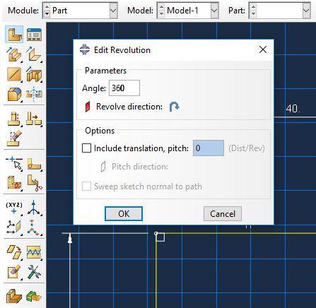 Ha elfogadtuk a sketch-et akkor a felugró Edit Revolution ablakban adjuk meg a körbe forgatás szögét, ami nálunk 360 fok, majd kattintsunk az OK gombra.