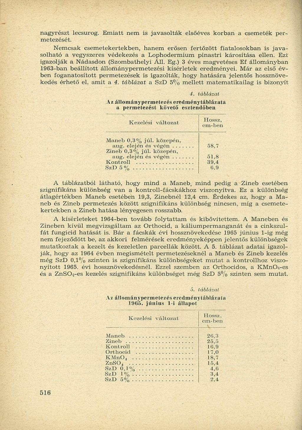 nagyrészt lecsurog. Emiatt nem is javasolták elsőéves korban a csemeték permetezését.