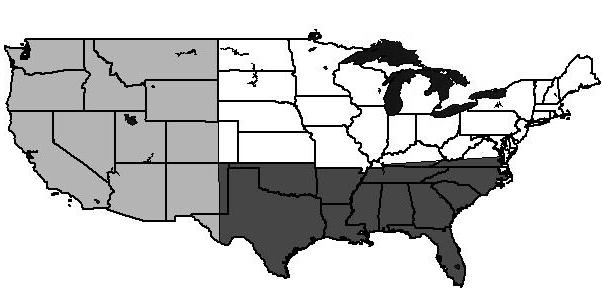 8. Skica zemljovida označava tri velika gospodarska okruga Sjedinjenih Američkih Država. U odgovarajuće gospodarske okruge upišite redne brojeve pojedinih tvrdnji! 1.