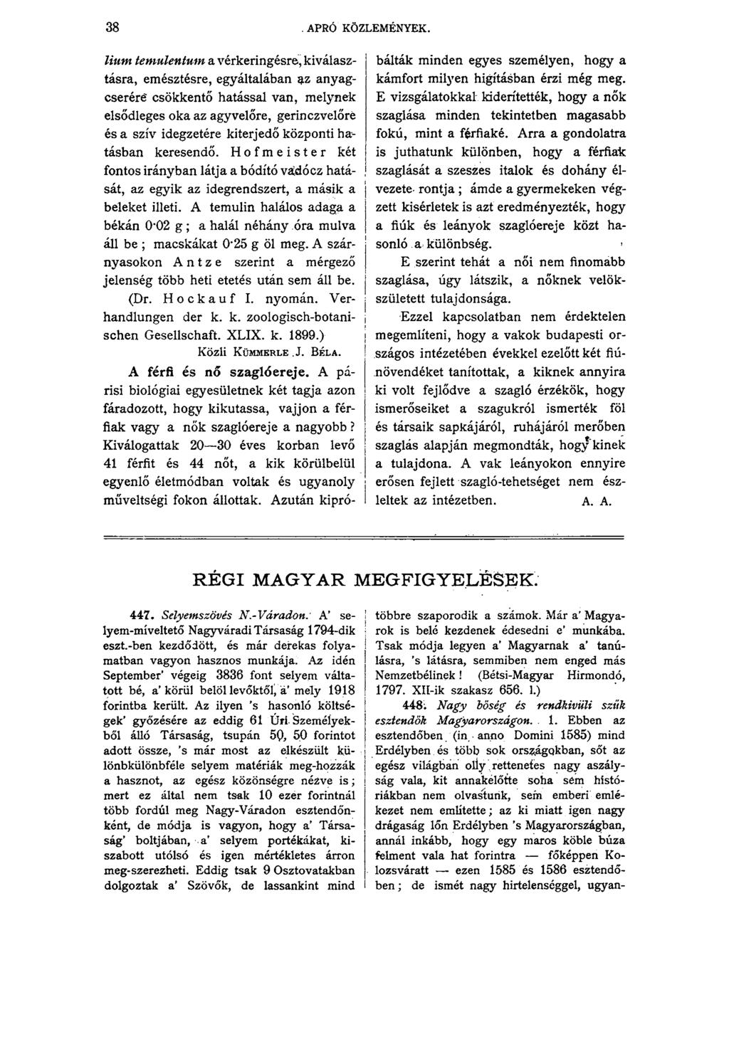 38. APRÓ KÖZLEMÉNYEK.