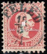 Könyvnyomat 3 krajcáros kékes-zöld színű bélyeg, elfogazással és Pest lebélyegzéssel Kikiáltási ár: 20.000 Ft 1867.