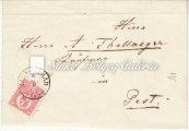 Franked with a 5 krajcár carmine-red colored almost centered litography stamp. Kikiáltási ár: 20.000 Ft 1871.11.14. Távolsági levél nyomtatványként feladva Osiek-Essek/Vec és Pressburg között.