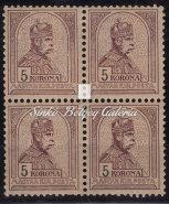Turul 5 koronás záró érték 4-es tömbben 274. tétel 1904. Turul 2 Koronás bélyeg, 11 1/2 fogazattal 273.