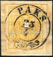Typography Stamp on piece 2 krajcár, black colored hand-made paper type I. with "FESTUNG-OFEN" stamping. 60 Gp. 1850. Könyvnyomat "PESTH" bélyegzővel 30.