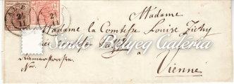 Franked with a 9 krajcár stamp on the front and one 6 krajcár stamp on the back. Kikiáltási ár: 12.000 Ft 1853.06.22. III.