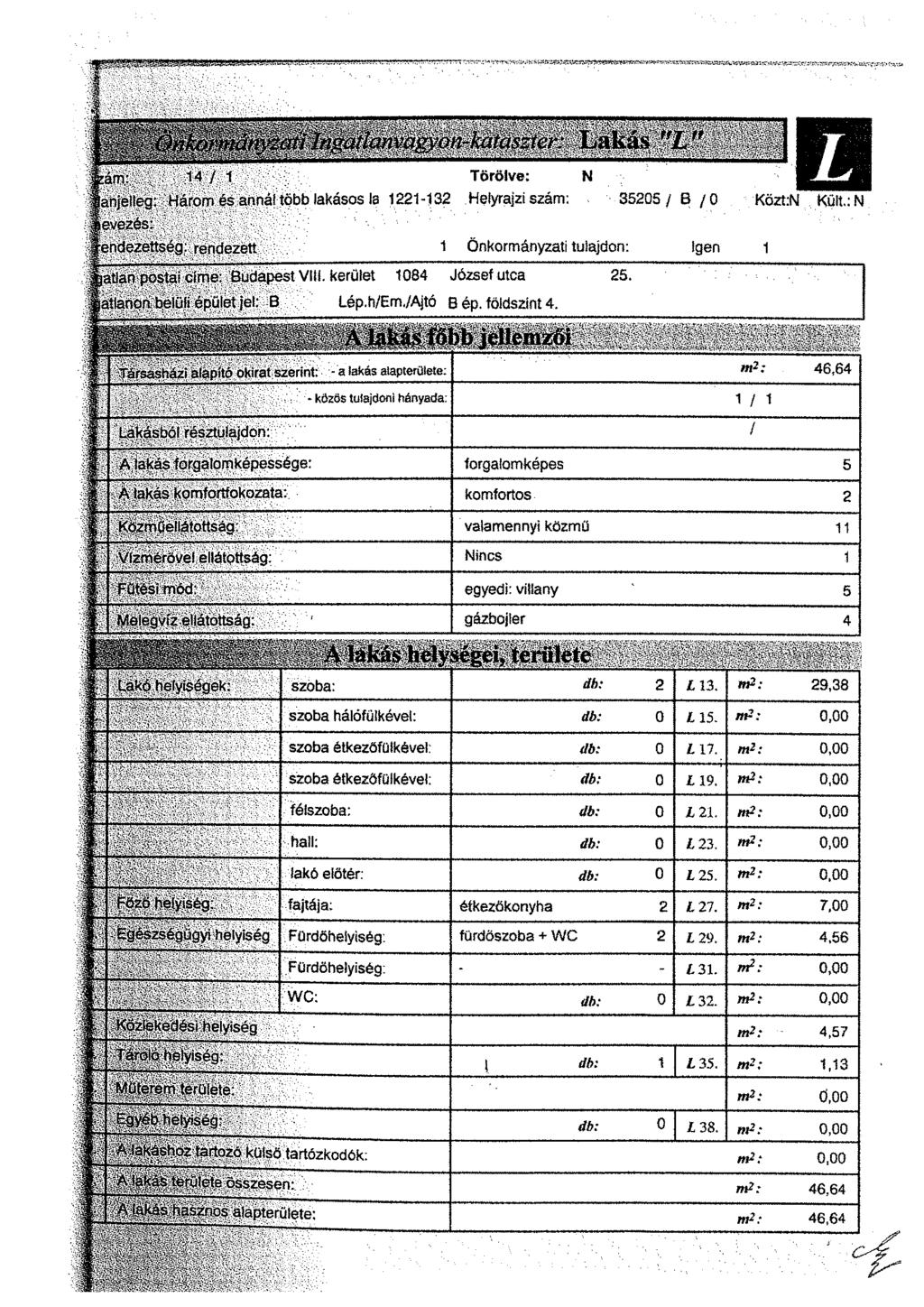 958SS95SS2B /oma^n o/z katusztu Lakás "L" ram:', 14/1 Törölve: N janjelleg: Három és annál tóbb lakásos Is 1221-132 Helyrajzi szám: 35205/ B /0 evezés: Rendezettség:; rendezett: 1 Önkormányzati