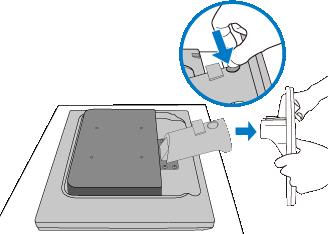A monitortalp eltávolítása Helyezze a monitort a kijelzőpanellel lefelé egy sima felületre, nyomja le a kioldó gombot, és húzza