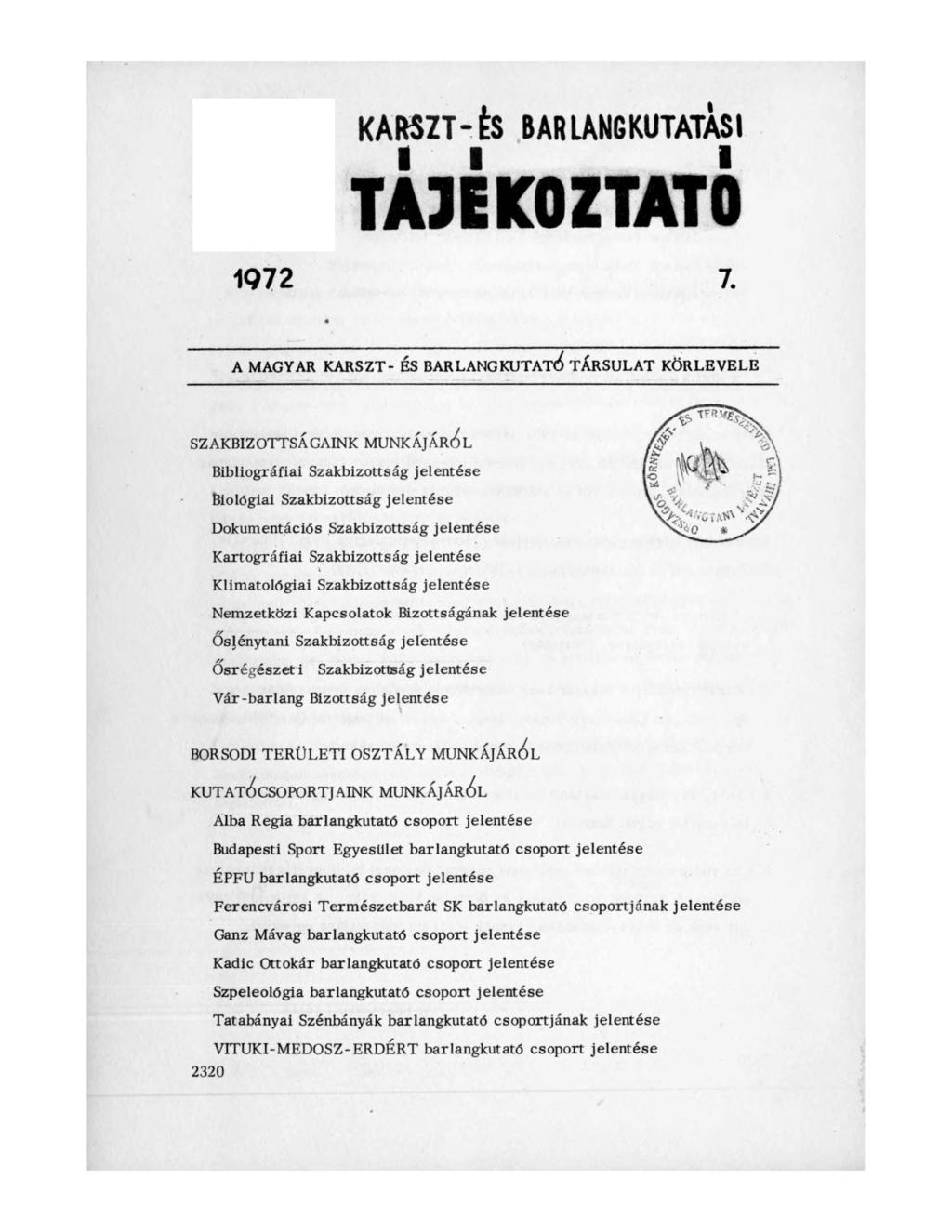 KARSZT-ÉS BAR LANG KUTATÁSI TÁJÉKOZTATÓ 1972 7.