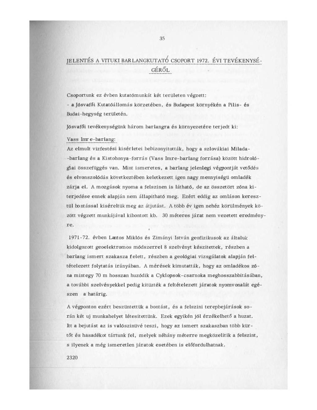 35 JELENTÉS A VITUKI BAR LAN GKUT AT(^ CSOPORT 1972.