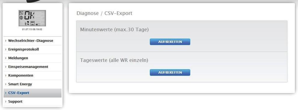 2.12.3 CSV-Export Az CSV-Export funkció indításához menjen a diagnózis CSV-Export menüpontba.