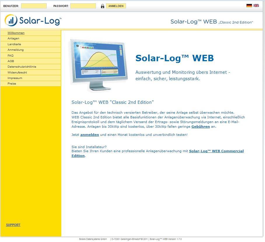 Solar-Log WEB használat 7.2 Készülékadatok lehívása ² Böngészőjével nyissa meg a Solar-Log WEB kezdőoldalát, vagy az e-mailben megkapott URL-t adja meg a böngésző címsorában. pl.: http://home10.