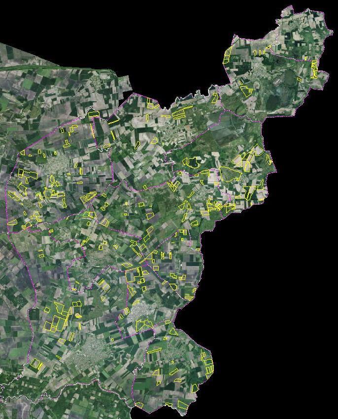 földrészlet Lila szín: közigazgatási határ Sárga szín: érintett