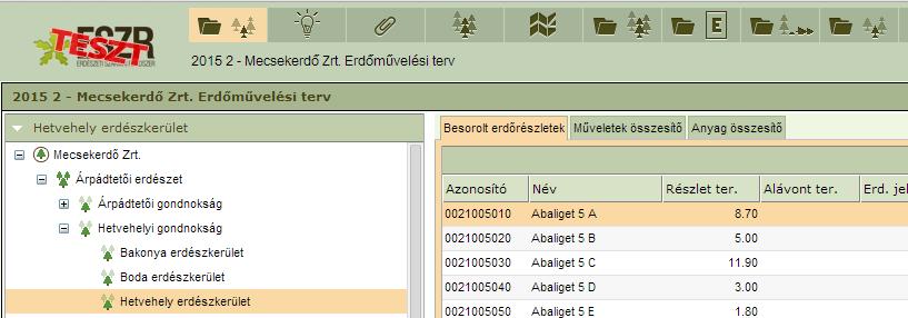 A listában egy tervlap kiválasztása után a ikonra kattintva megjelenik a tervlap erdőművelési alapadatainak tervezésére szolgáló képernyő.