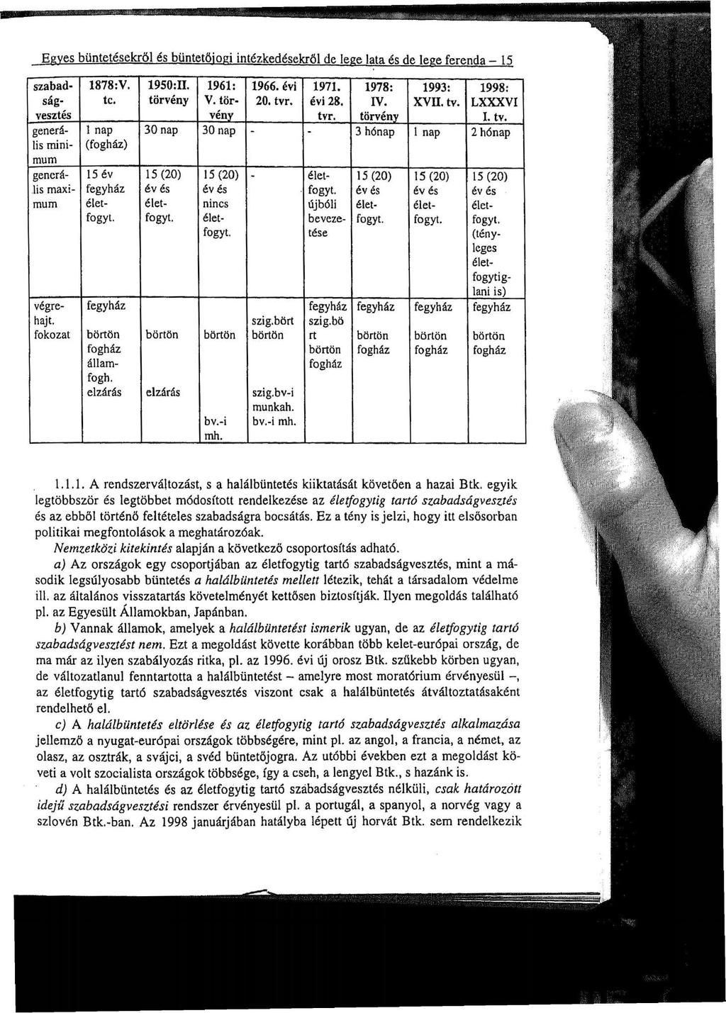 Egves büntetésekről és büntetőjogi intézkedésekről de lege lata és de lege ferenda - 15 szabadságvesztés generális minimum generális maximum végrehajt, fokozat 1878:V. tc.