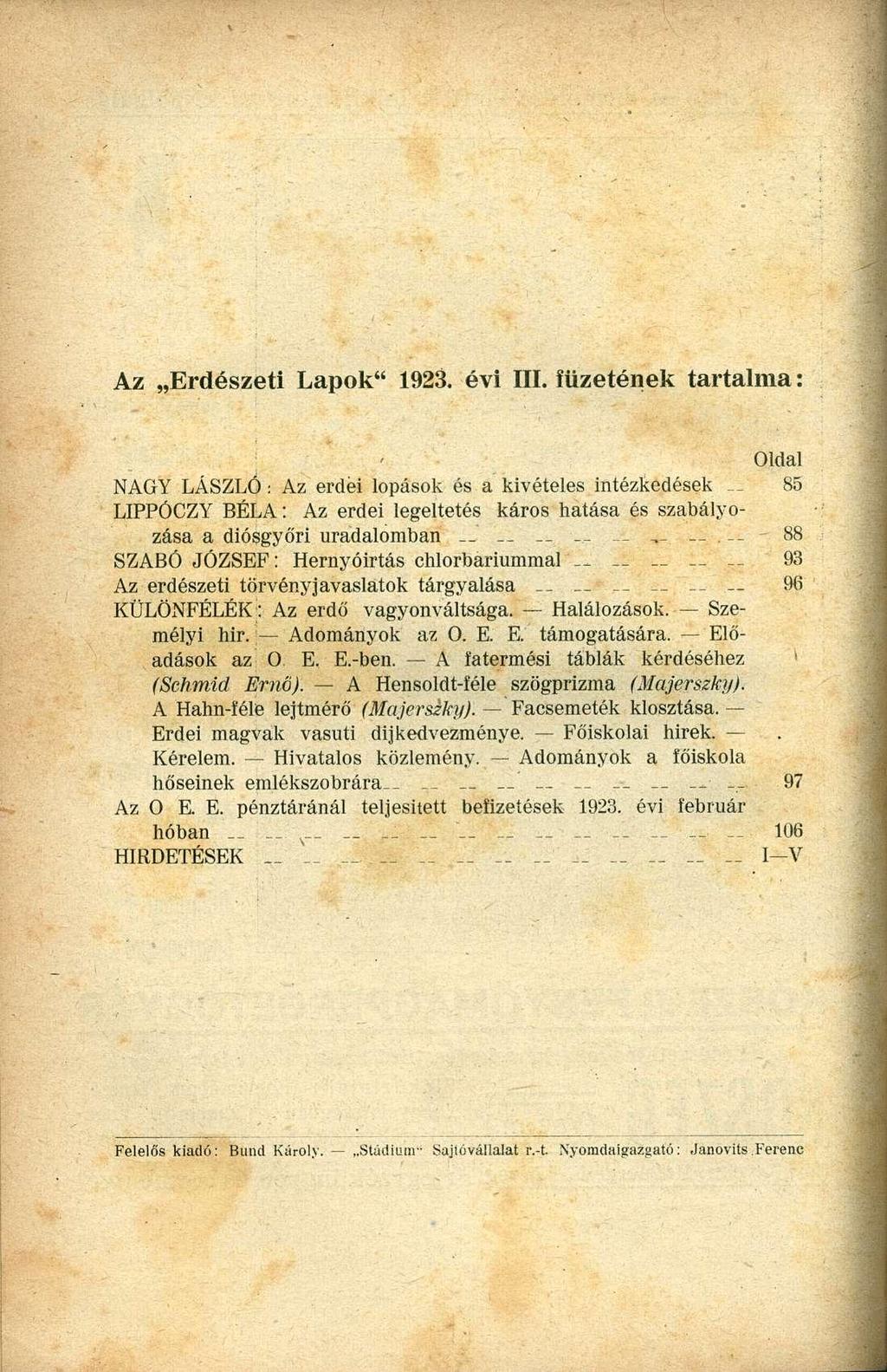 Az Erdészeti Lapok" 1923. évi III.