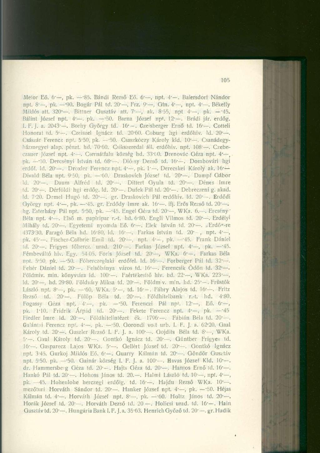 Melor Eő. 6', pk. "85. Bandi Rezs ő Eő. 6', npt. 4 -. Baiersdor í Nándo r npt. 8-, pk, -90. Bogá r Pá l td. 20, Frz. 9', Gin. 4-, npt. 4-. Békeffy Miklós att. 320-. Bittne r Gusztá v att. 7', ak.