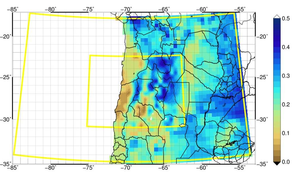 [m 3 /m 3 ] 2. ábra. A szimulációk során használt GFS modell bemeneti talajnedvességi adatai, 2016.02.11.-én. 3. ábra. Talajtextúra eloszlása modell területen.
