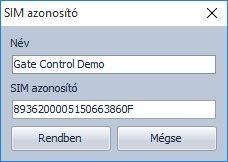 több Gate Control PRO modul távprogramozása esetén. A rögzített SIM azonosítókat tetszőlegesen elnevezheti a SIM azonosító szerkesztőablakban, amelyet a SIM azonosítók gombra kattintva nyithat meg.