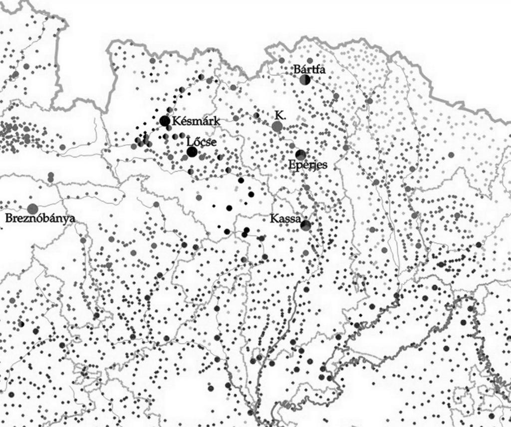 2. ábra. A vizsgált megyék településein említett domináns nyelvek területi elterjedése 17