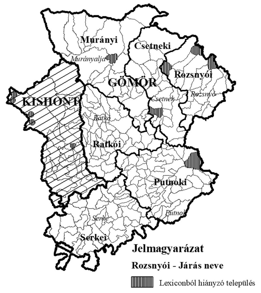 10. ábra. Gömör és Kishont vármegyék járásai a Lexicon locorum alapján (1773) Irodalom BARTA J. (2009): Ha Zemplín vármegyét az útas visgálja I II. A Debreceni Egyetem Történelmi Intézete, Debrecen.