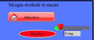 Riasztó Rendszer: A bal felső sarokban a mozgásérzékelők visszajelző LED-jei láthatók, ezek egy szintben vannak a lámpa kapcsoló soraival, így tudhatjuk, hogy melyik helyiségben érzékelte a mozgás.