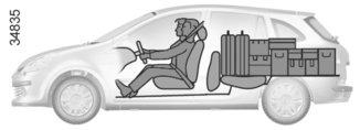 B Kombi típusú gépkocsik maximális terhelése esetén az első ülések háttámláihoz, a hátsó üléseket lehajtva, (C eset).
