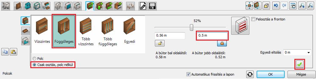 osztás -t, állítsa be a Csak osztás, polc