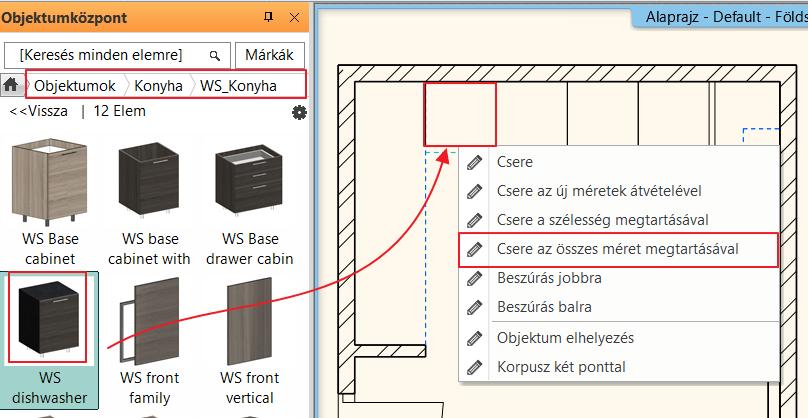 Fogja meg a WS dishwasher elemet és húzza rá a bal szélső szekrényre.
