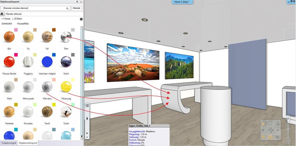 7. Workshop: Rendering 255 Érdemes játszani egy kicsit a Render stílusokkal. Kipróbálhatja a többi stílust is a bútorokon. Az integrált vázlat renderingben mindig látja a változást.
