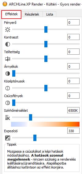 Az Effektek beállításával óvatosan kell bánni, hiszen ha túl magasra vagy alacsonyra állítja, nem kívánt eredményt kaphat a végső képnél.