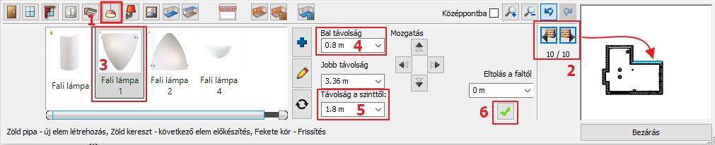 34 1. Workshop: Nappali tervezés Helyezze el a helyiség közepére, vagyis: X táv: 0 m; Y táv: 0 m Kattintson a Zöld pipára a lámpa elhelyezéséhez. 1.4.9.