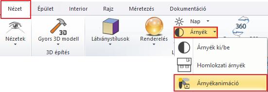Ezt a Menüszalag / Nézet / Árnyék / Árnyékanimáció parancs alatt érheti el.