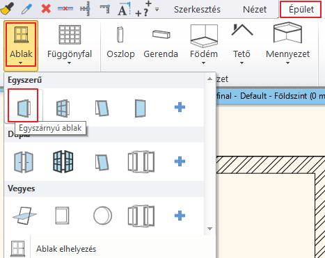 82 2. Workshop: ARCHLine.XP Alapozó A bal oldalon a stílusok között megjelenik az Egyszárnyú ablak stílus.