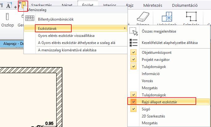 96 2. Workshop: ARCHLine.XP Alapozó A Rajzi állapot eszköztáron a listából válassza ki a kívánt fóliacsoportot. Kattintson a 3D Kalapács ikonra, hogy a 3D nézet is kövesse a változást. 2.5.7.