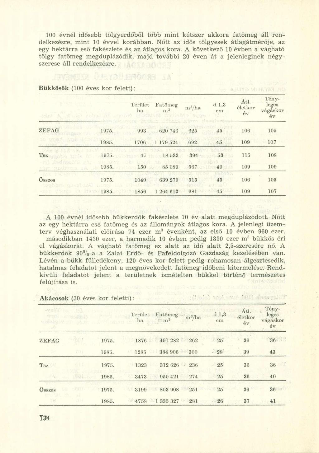 100 nél idősebb tölgyerdőből több mint kétszer akkora fatömeg áll rendelkezésre, mint 10 vel korábban. Nőtt az idős tölgyesek átlagátmérője, az egy hektárra eső fakészlete és az átlagos kora.