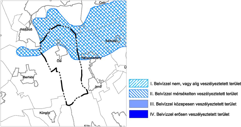 ábra: Pálfai féle belvíz veszélyeztetettségi térkép (KÉSZ Kft. saját szerkesztés) A belvíz-veszélyeztetettséget a felszínt elérő, vagy terepszintet meghaladó talajvíz-állás okoz.